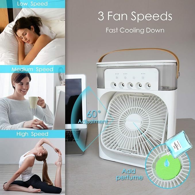 Portable Air Conditioner Fan, 3 Wind Speeds & 3 Spray Modes