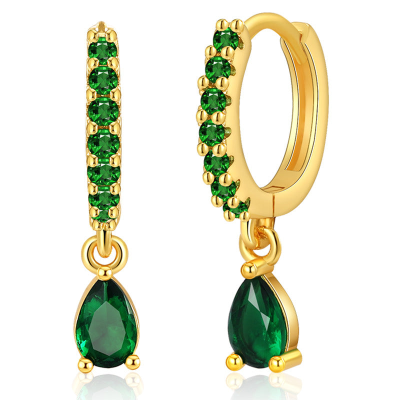 Copper Plating 18K Real Gold Vintage Circle Earrings Emerald